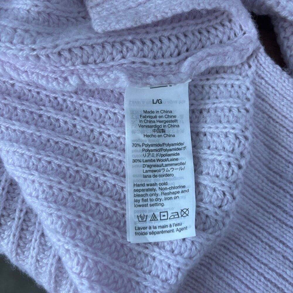 J Crew Pom Pom Cable Knit Mock Neck Sweater VTG Lilac Womens L Azra Wool Blend - Picture 9 of 9